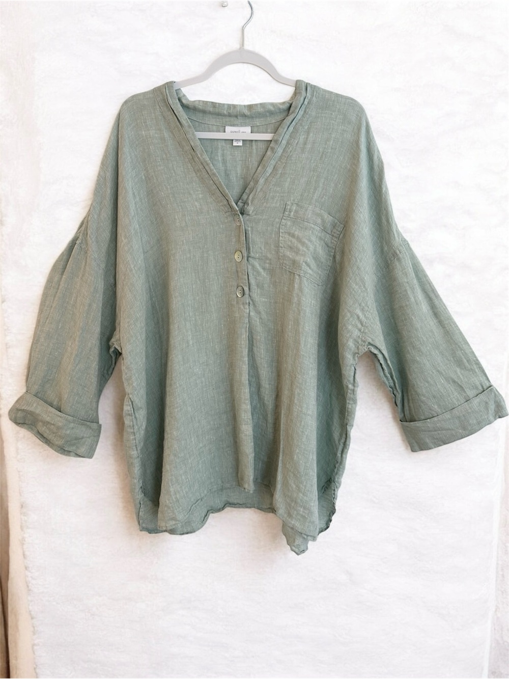 J JILL Pure Jill Linen Tunic Top Lagenlook Minimalist Sage Green Size 3X